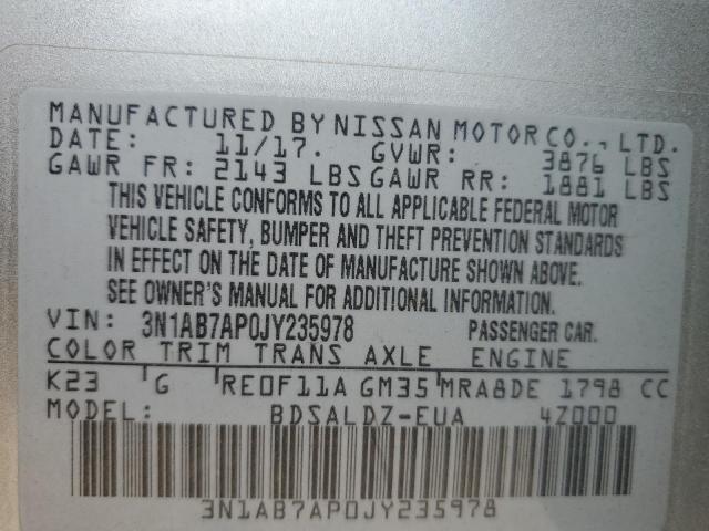 Photo 11 VIN: 3N1AB7AP0JY235978 - NISSAN SENTRA S 