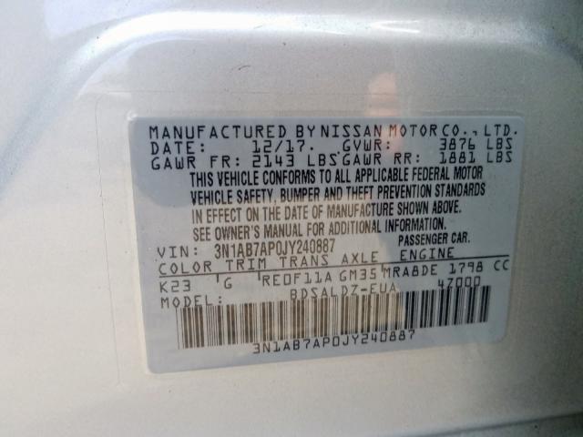 Photo 9 VIN: 3N1AB7AP0JY240887 - NISSAN SENTRA S 