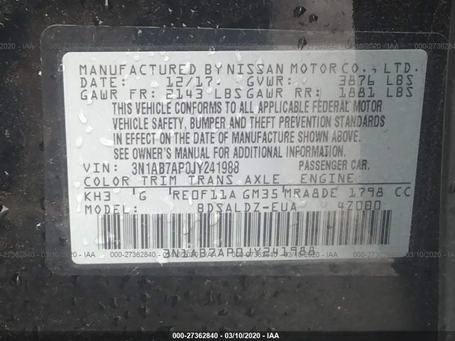 Photo 8 VIN: 3N1AB7AP0JY241988 - NISSAN SENTRA 