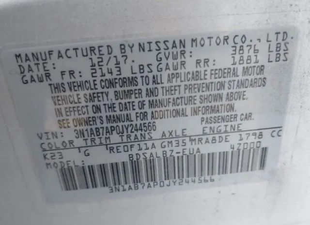 Photo 8 VIN: 3N1AB7AP0JY244566 - NISSAN SENTRA 