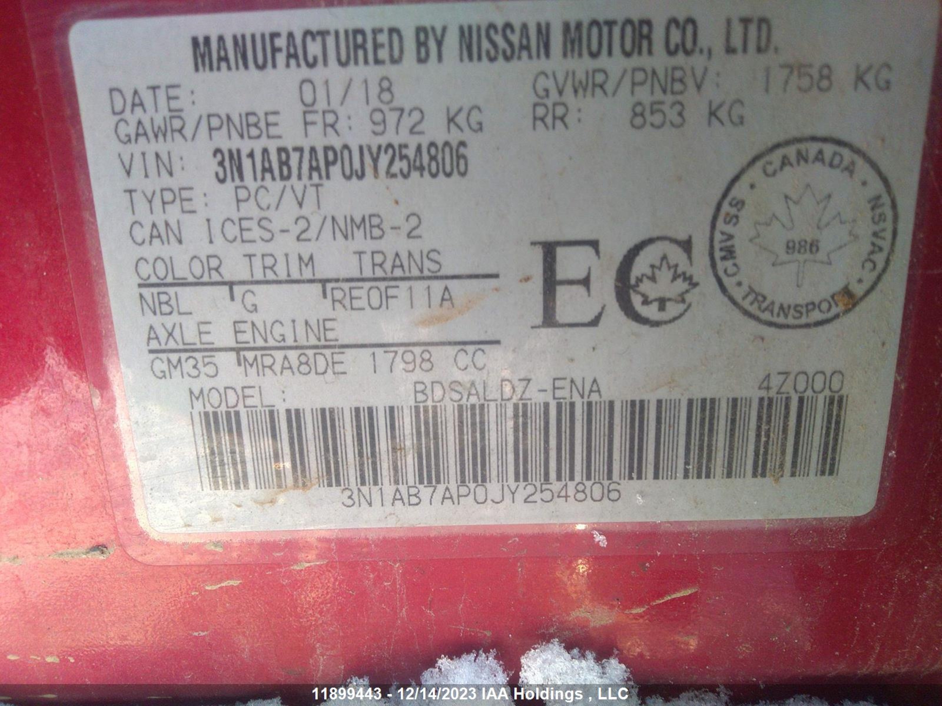 Photo 8 VIN: 3N1AB7AP0JY254806 - NISSAN SENTRA 