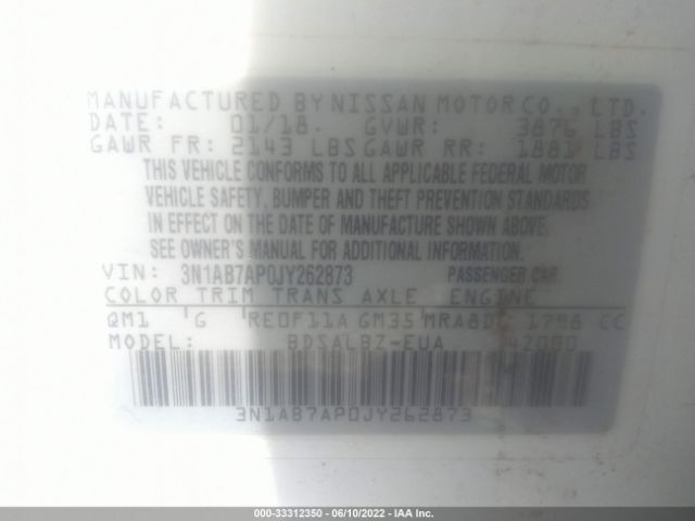 Photo 8 VIN: 3N1AB7AP0JY262873 - NISSAN SENTRA 