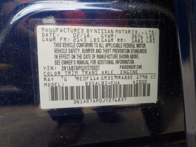 Photo 9 VIN: 3N1AB7AP0JY276837 - NISSAN SENTRA S 