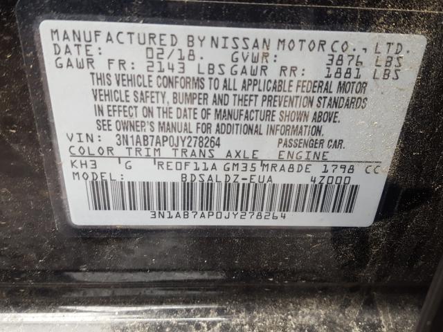 Photo 9 VIN: 3N1AB7AP0JY278264 - NISSAN SENTRA S 