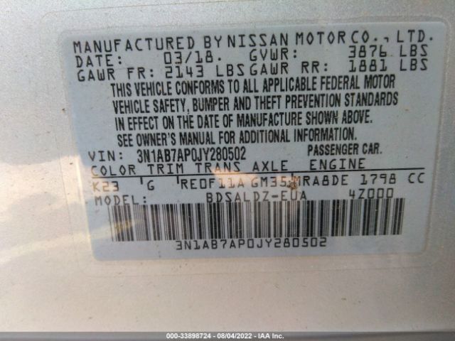 Photo 8 VIN: 3N1AB7AP0JY280502 - NISSAN SENTRA 