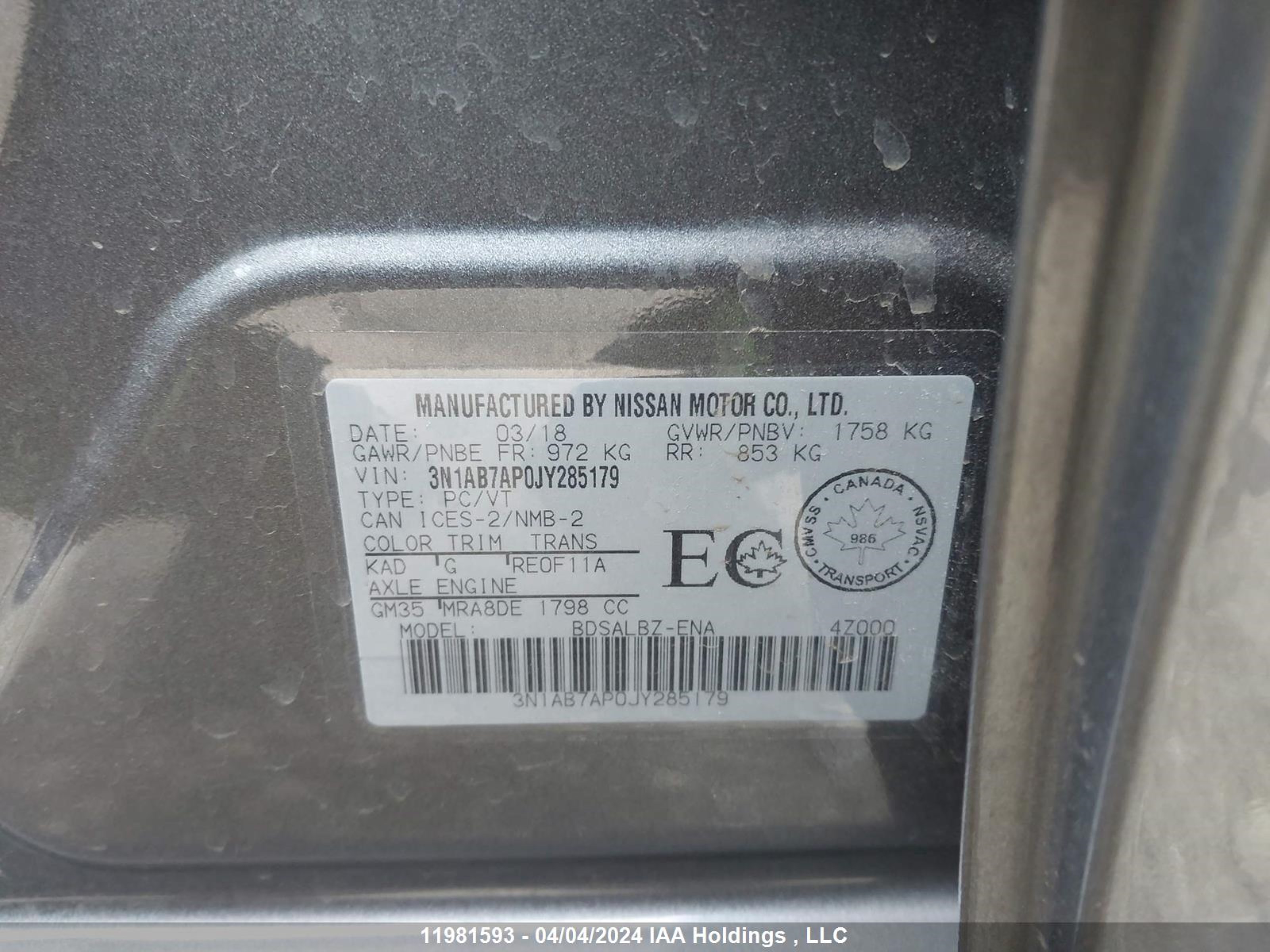 Photo 8 VIN: 3N1AB7AP0JY285179 - NISSAN SENTRA 