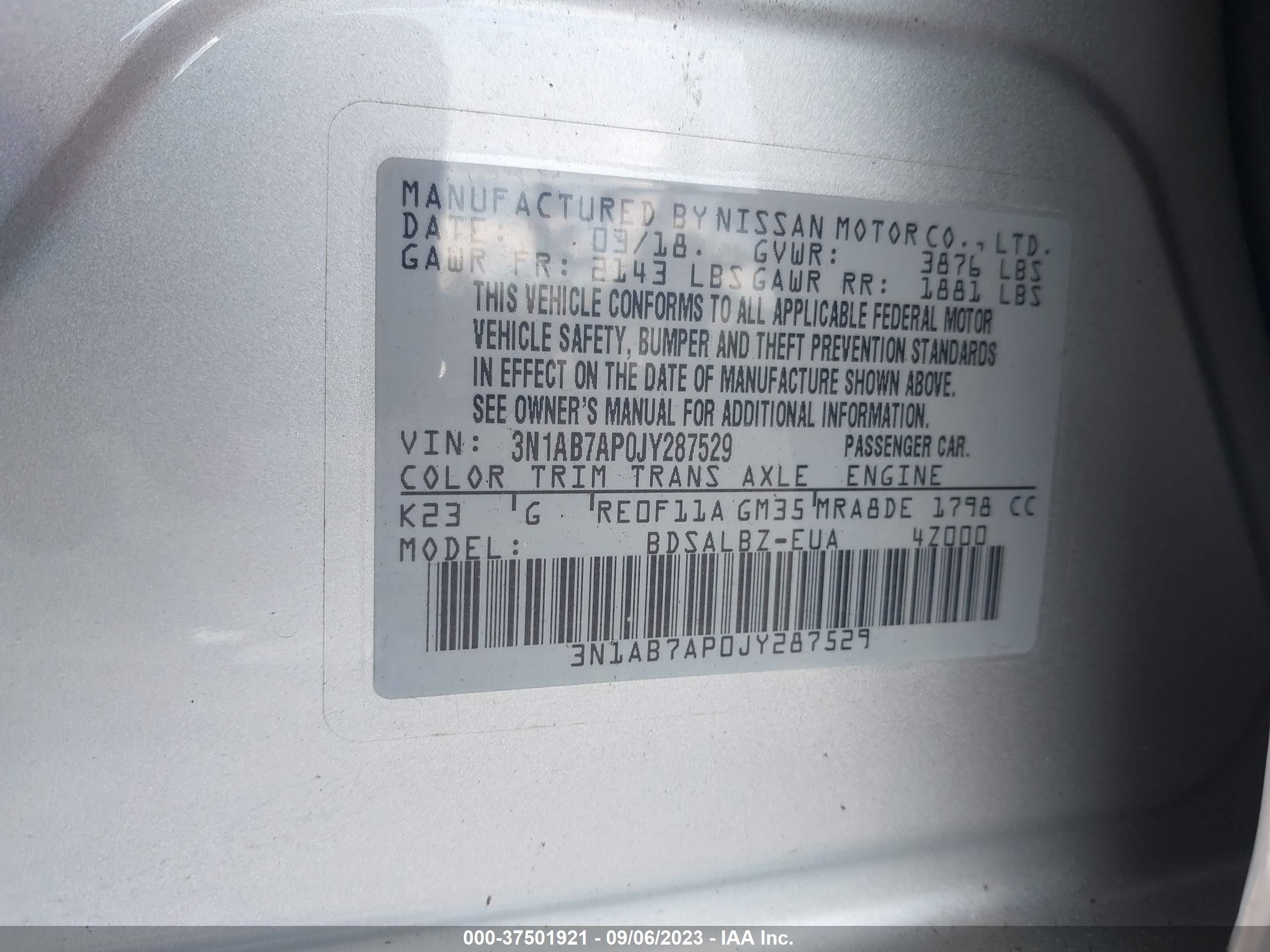 Photo 8 VIN: 3N1AB7AP0JY287529 - NISSAN SENTRA 