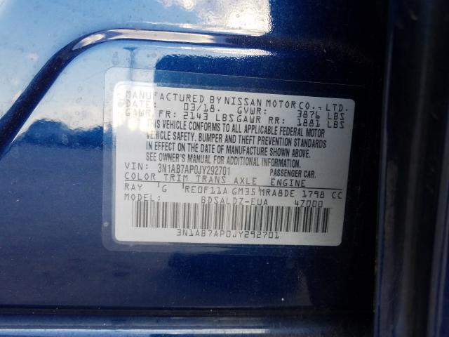 Photo 9 VIN: 3N1AB7AP0JY292701 - NISSAN SENTRA S 