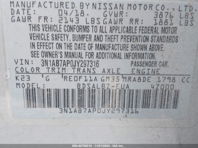 Photo 8 VIN: 3N1AB7AP0JY297316 - NISSAN SENTRA 