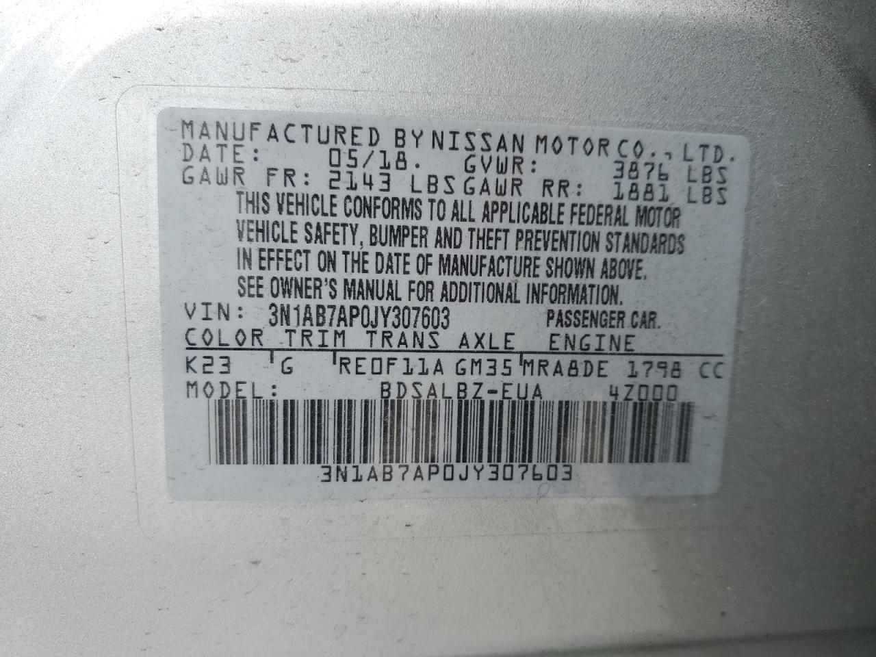 Photo 11 VIN: 3N1AB7AP0JY307603 - NISSAN SENTRA 