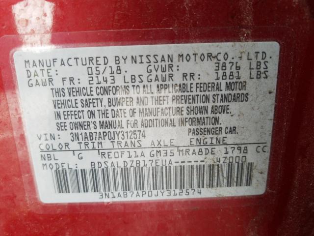 Photo 9 VIN: 3N1AB7AP0JY312574 - NISSAN SENTRA S 