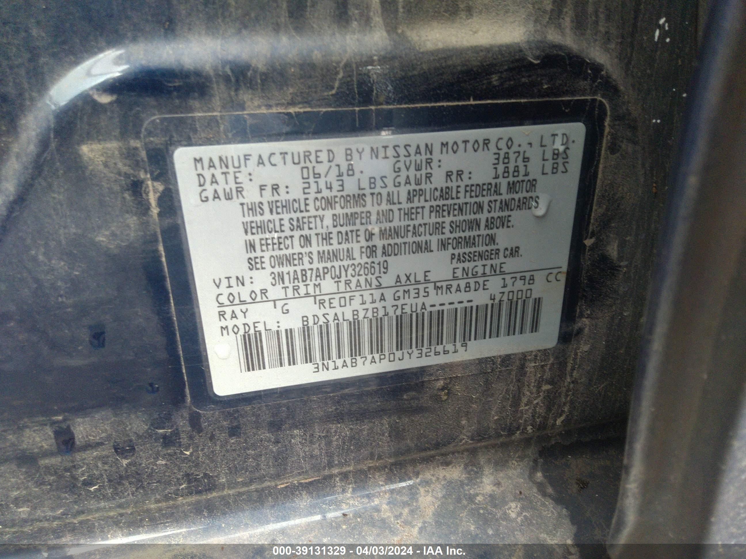 Photo 8 VIN: 3N1AB7AP0JY326619 - NISSAN SENTRA 