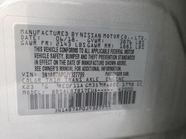 Photo 9 VIN: 3N1AB7AP0JY327799 - NISSAN SENTRA S 