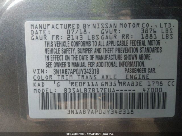 Photo 8 VIN: 3N1AB7AP0JY342318 - NISSAN SENTRA 