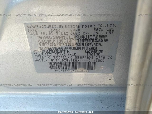 Photo 8 VIN: 3N1AB7AP0KL612114 - NISSAN SENTRA 