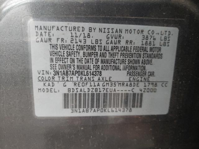 Photo 9 VIN: 3N1AB7AP0KL614378 - NISSAN SENTRA S 