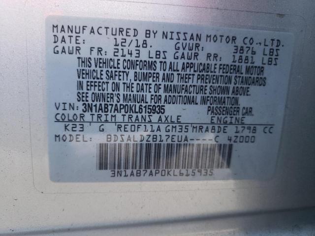 Photo 11 VIN: 3N1AB7AP0KL615935 - NISSAN SENTRA S 