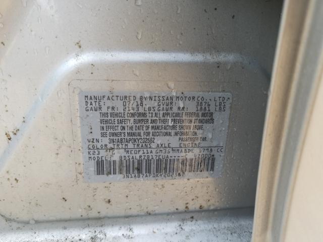 Photo 9 VIN: 3N1AB7AP0KY202562 - NISSAN SENTRA S 