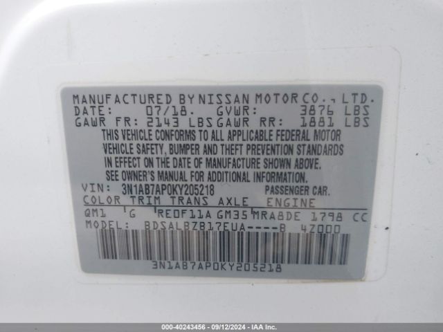 Photo 8 VIN: 3N1AB7AP0KY205218 - NISSAN SENTRA 