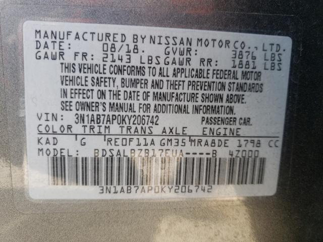 Photo 9 VIN: 3N1AB7AP0KY206742 - NISSAN SENTRA S 