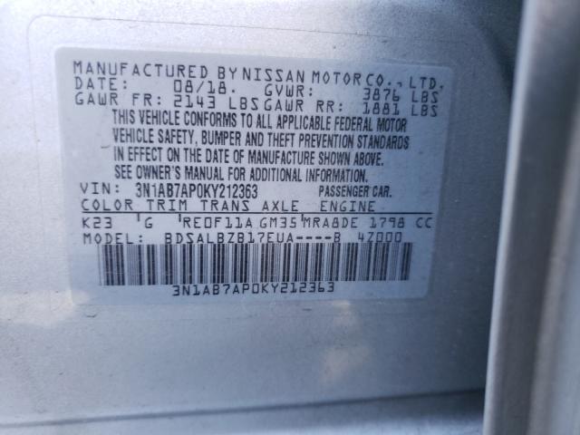 Photo 9 VIN: 3N1AB7AP0KY212363 - NISSAN SENTRA S 