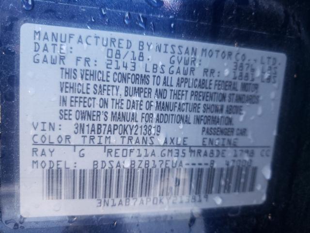 Photo 9 VIN: 3N1AB7AP0KY213819 - NISSAN SENTRA S 