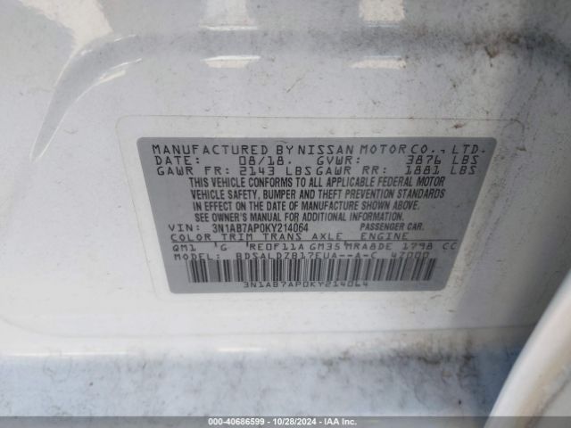 Photo 8 VIN: 3N1AB7AP0KY214064 - NISSAN SENTRA 