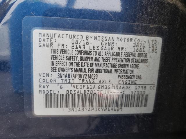 Photo 9 VIN: 3N1AB7AP0KY214629 - NISSAN SENTRA S 