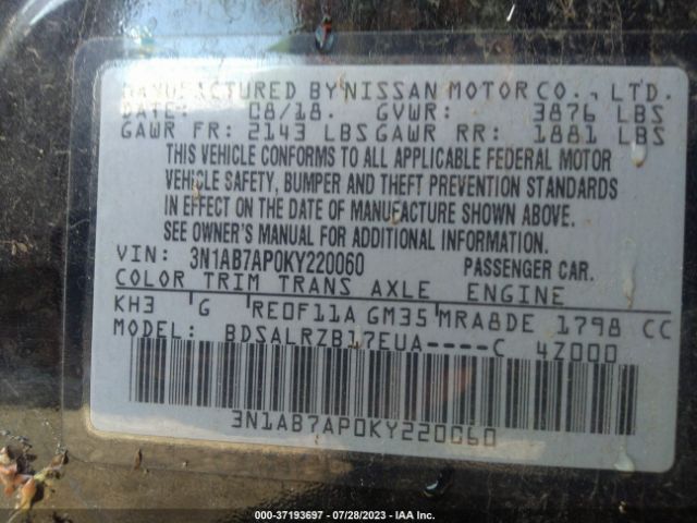 Photo 8 VIN: 3N1AB7AP0KY220060 - NISSAN SENTRA 