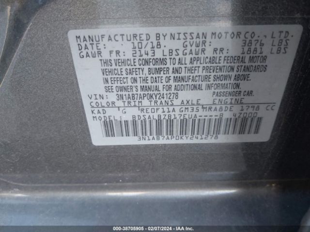 Photo 8 VIN: 3N1AB7AP0KY241278 - NISSAN SENTRA 