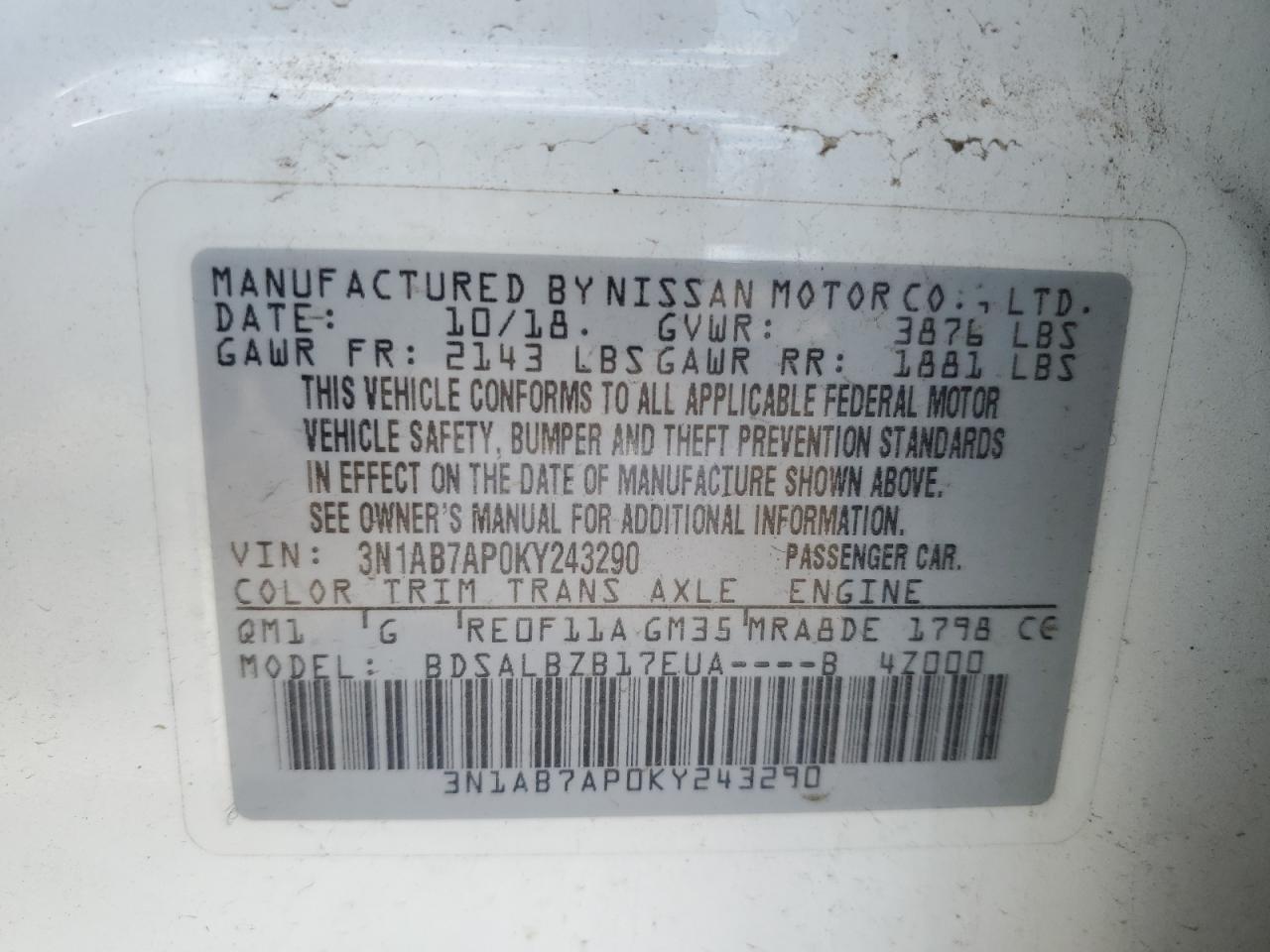 Photo 11 VIN: 3N1AB7AP0KY243290 - NISSAN SENTRA 