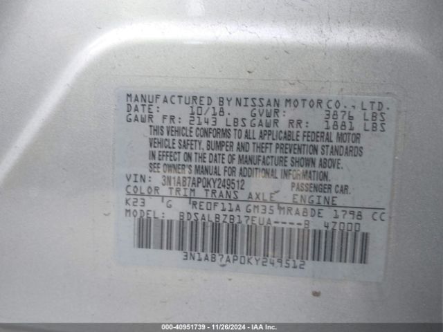 Photo 8 VIN: 3N1AB7AP0KY249512 - NISSAN SENTRA 