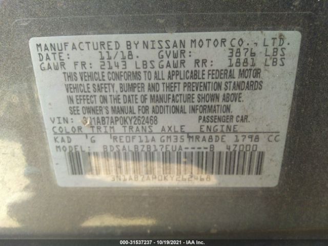 Photo 8 VIN: 3N1AB7AP0KY262468 - NISSAN SENTRA 