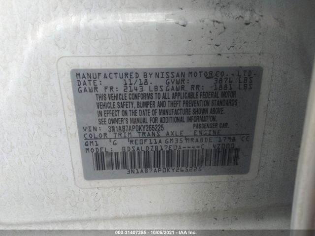 Photo 8 VIN: 3N1AB7AP0KY265225 - NISSAN SENTRA 