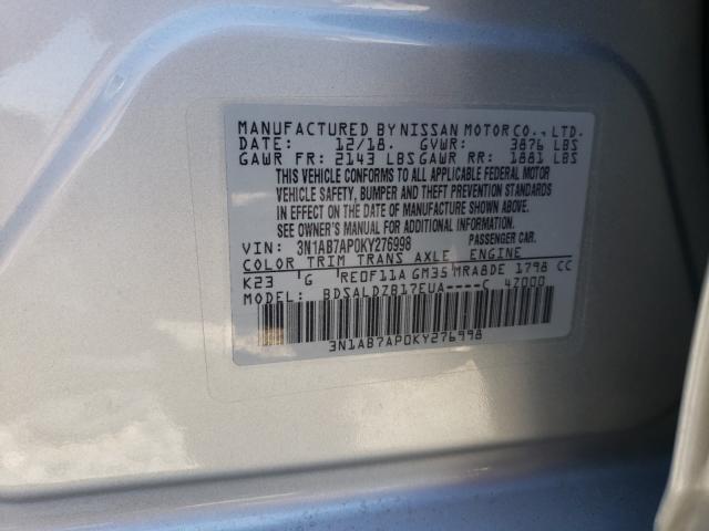 Photo 9 VIN: 3N1AB7AP0KY276998 - NISSAN SENTRA S 