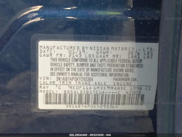 Photo 8 VIN: 3N1AB7AP0KY293364 - NISSAN SENTRA 