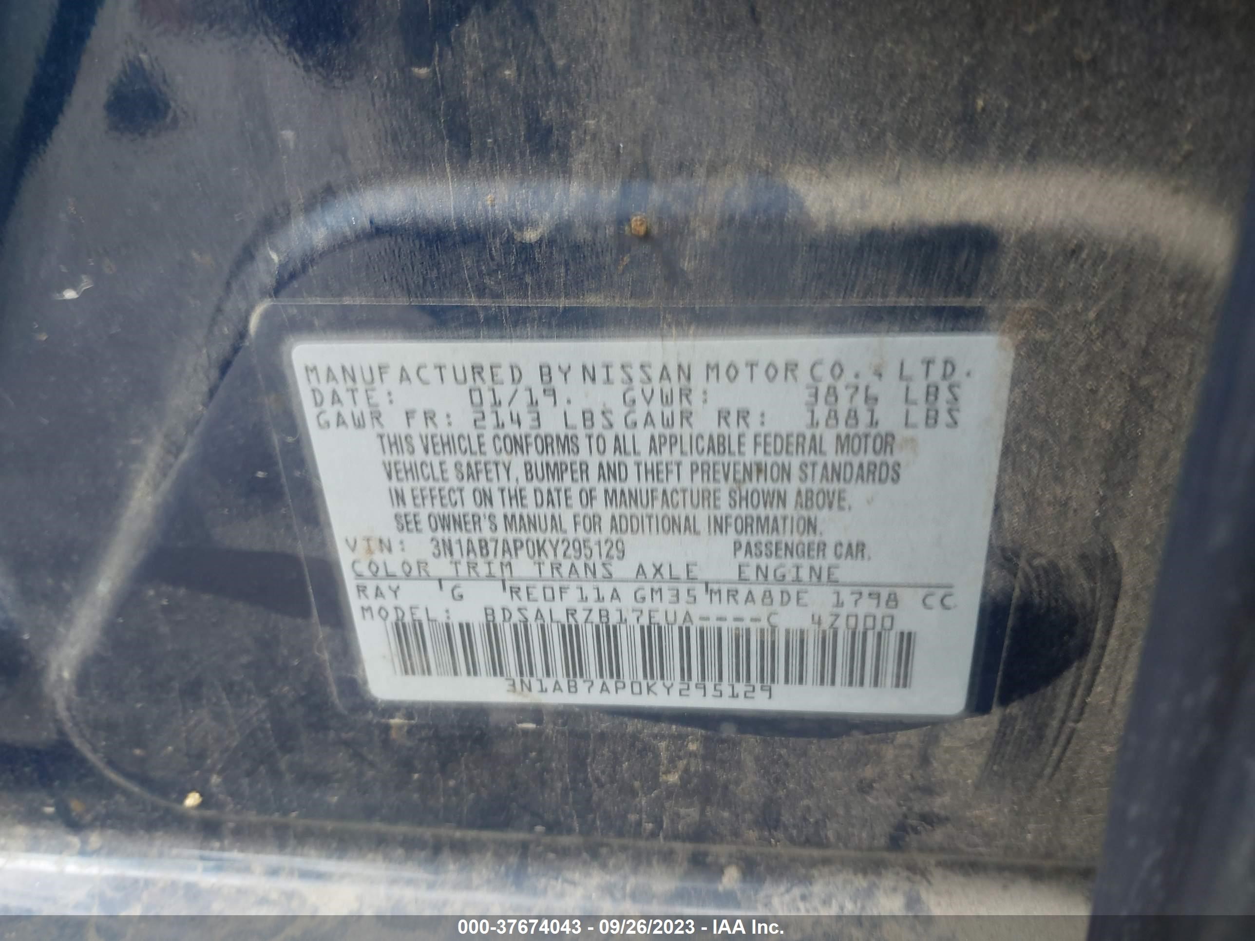 Photo 8 VIN: 3N1AB7AP0KY295129 - NISSAN SENTRA 