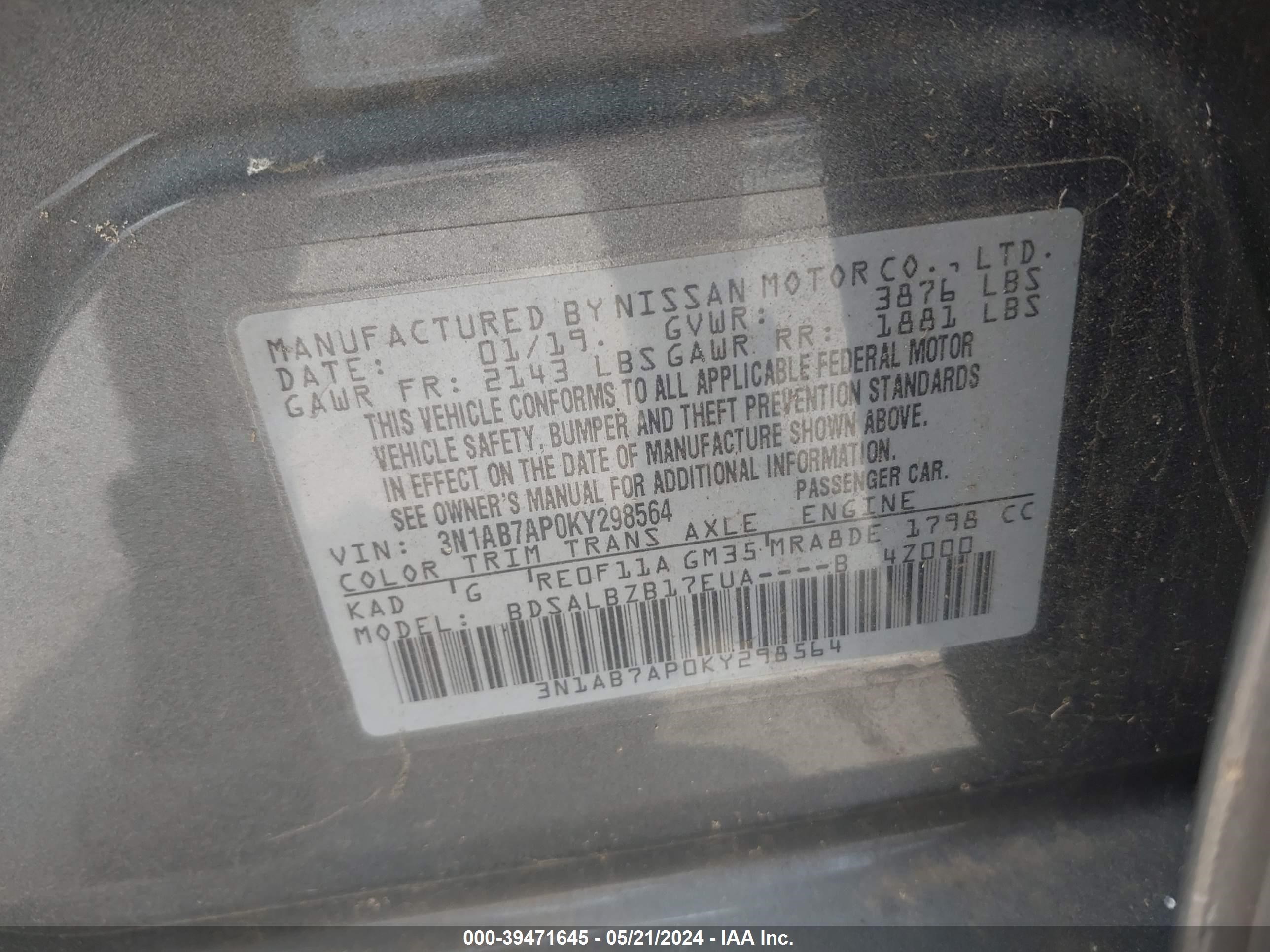 Photo 8 VIN: 3N1AB7AP0KY298564 - NISSAN SENTRA 