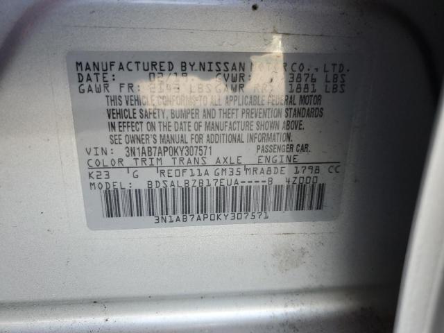 Photo 11 VIN: 3N1AB7AP0KY307571 - NISSAN SENTRA S 