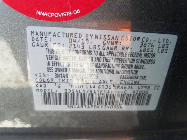 Photo 9 VIN: 3N1AB7AP0KY340506 - NISSAN SENTRA S 