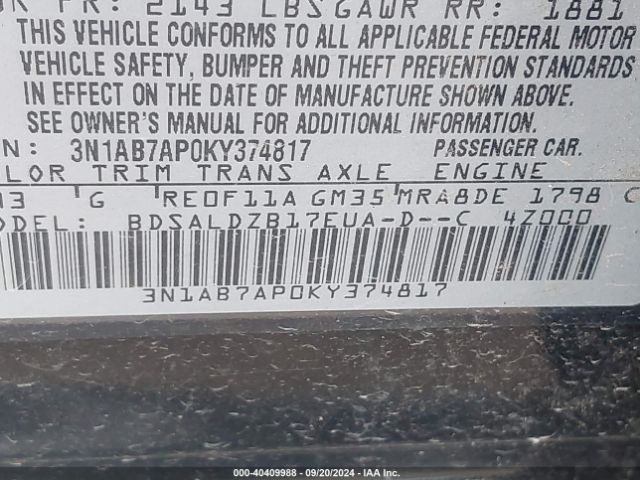 Photo 8 VIN: 3N1AB7AP0KY374817 - NISSAN SENTRA 