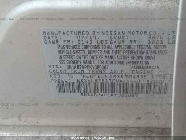 Photo 8 VIN: 3N1AB7AP0KY385087 - NISSAN SENTRA 