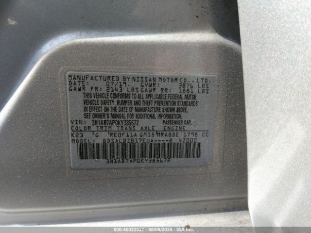 Photo 8 VIN: 3N1AB7AP0KY385672 - NISSAN SENTRA 