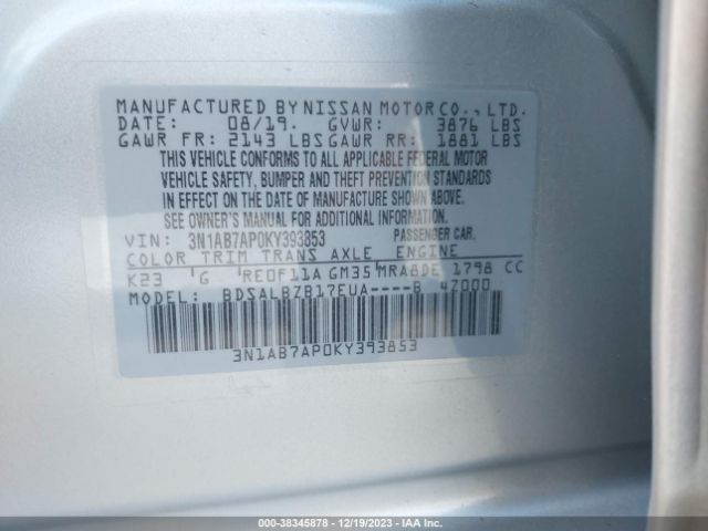 Photo 8 VIN: 3N1AB7AP0KY393853 - NISSAN SENTRA 