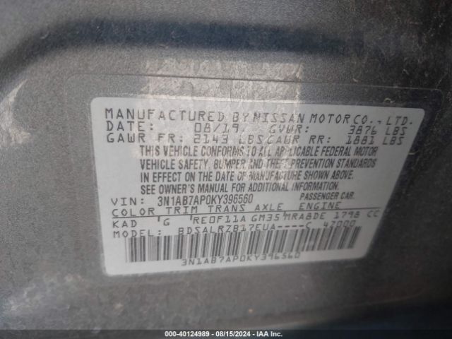 Photo 8 VIN: 3N1AB7AP0KY396560 - NISSAN SENTRA 