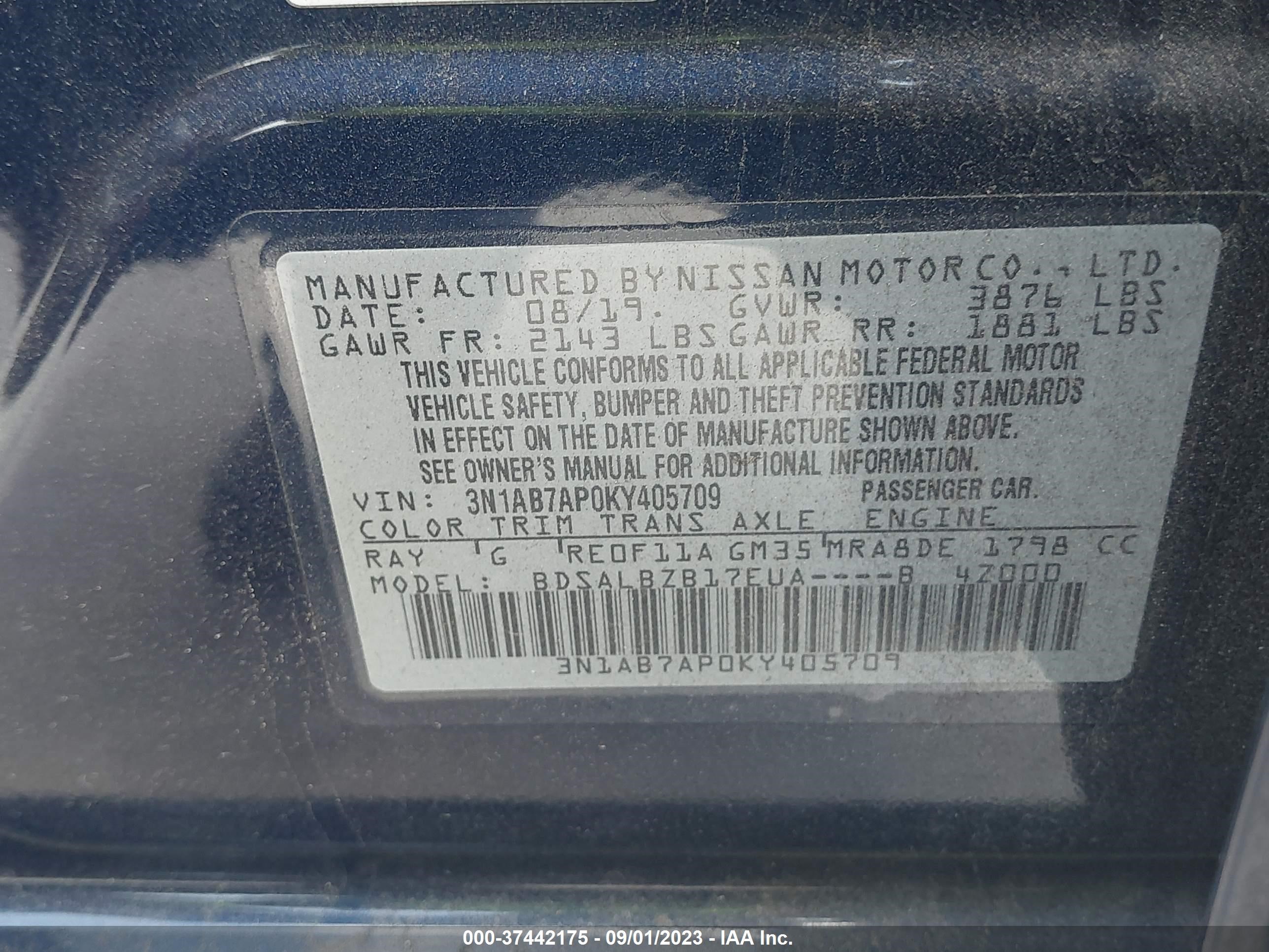 Photo 8 VIN: 3N1AB7AP0KY405709 - NISSAN SENTRA 