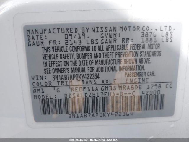 Photo 8 VIN: 3N1AB7AP0KY422364 - NISSAN SENTRA 