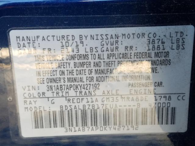 Photo 9 VIN: 3N1AB7AP0KY427192 - NISSAN SENTRA S 