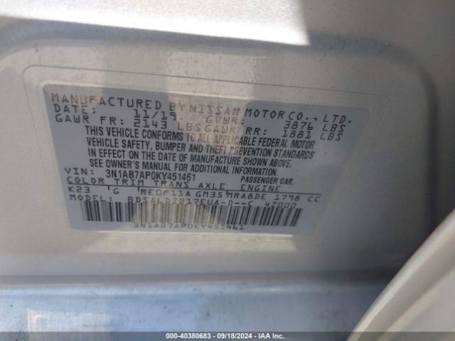 Photo 8 VIN: 3N1AB7AP0KY451461 - NISSAN SENTRA 