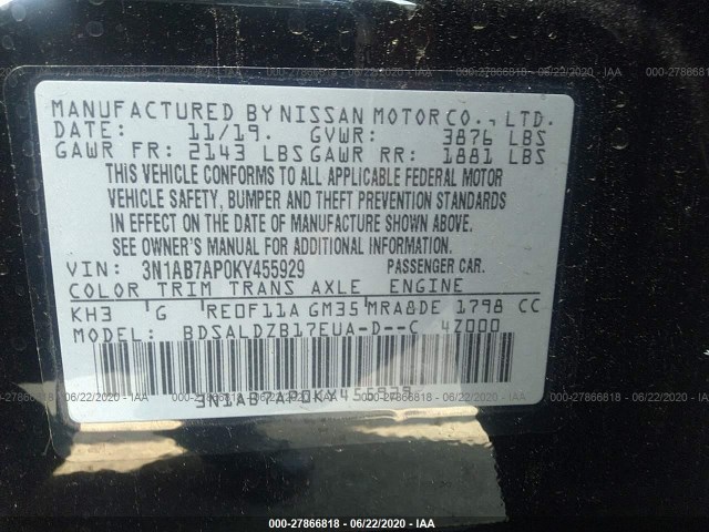 Photo 8 VIN: 3N1AB7AP0KY455929 - NISSAN SENTRA 